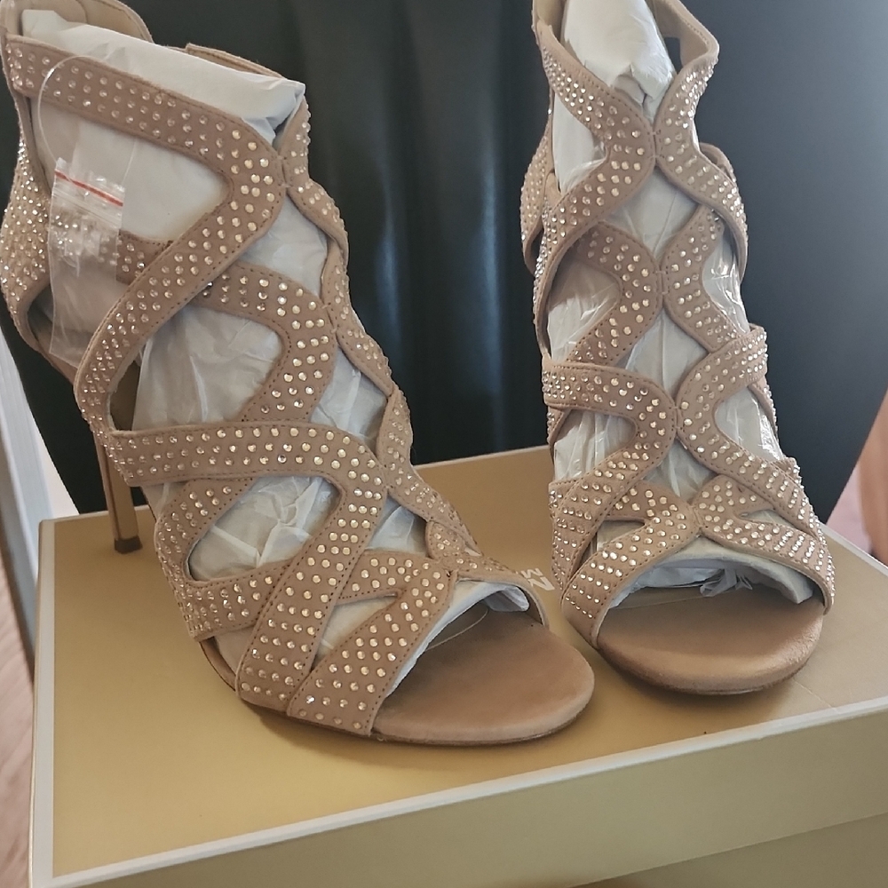 Michael Kors Tan Suede Studded Heels
